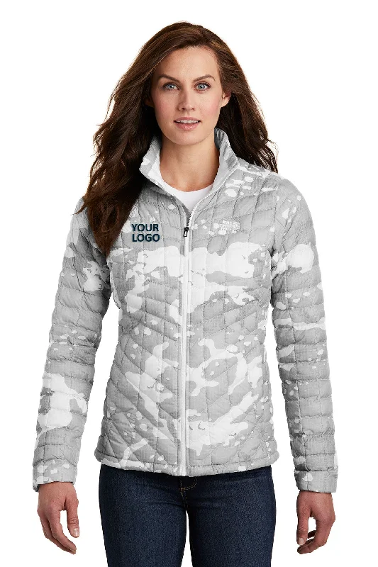 The North Face Ladies ThermoBall Trekker Jacket TNF White Woodchip Print Faux Fur Jacket Real Fur Jacket Shearling Jacket