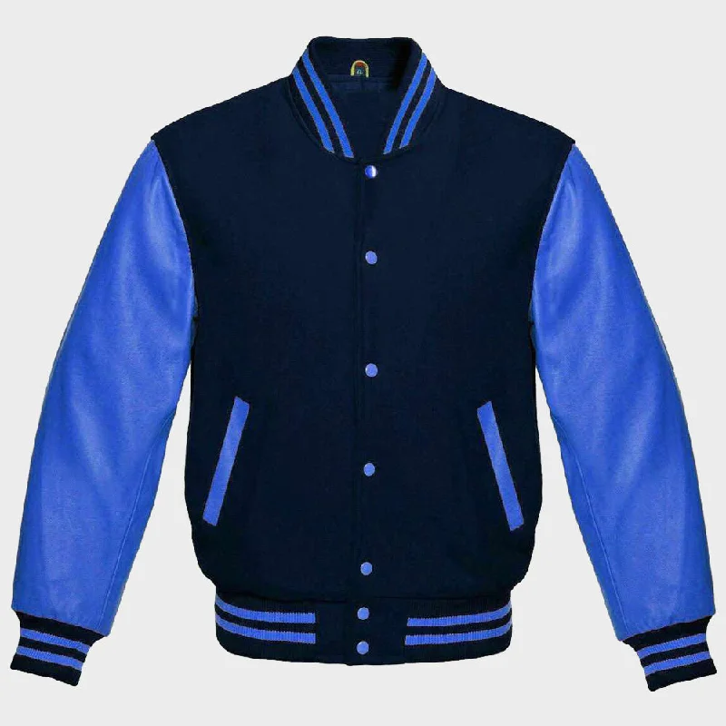 Womens Blue Varsity Jacket Knit Jacket Woven Jacket Fleece Jacket