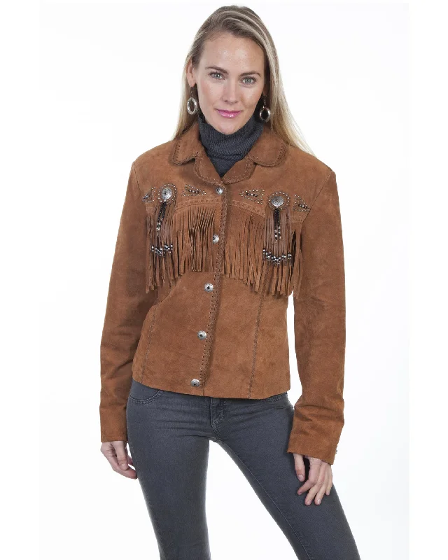 Women's Boar Suede & Beaded Fringe Jacket Elasticated Jacket Padded Jacket Insulated Jacket