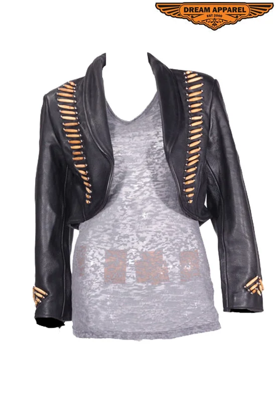 Womens Bolero Jacket With Bones & Studs Belted Jacket Elasticated Jacket Padded Jacket