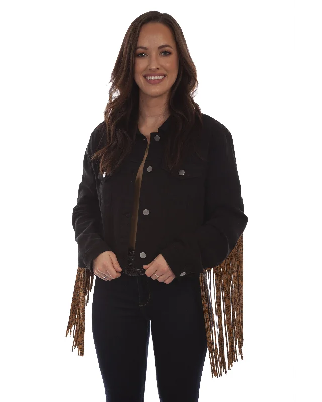 Women's Fringe Denim Jacket Hoodie Zip-Up Jacket Button-Up Jacket