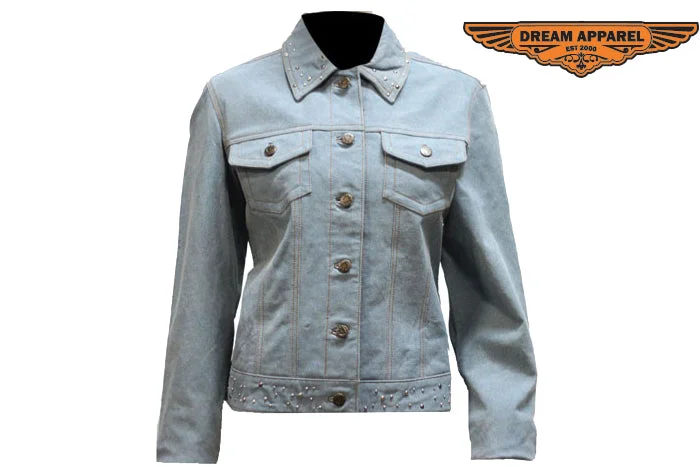 Womens Genuine Leather Made Denim Jacket Striped Jacket Polka Dot Jacket Floral Jacket