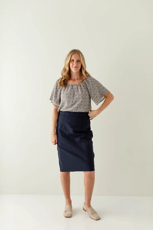 'Anna' Pencil Skirt in Navy breathable skirt fabric