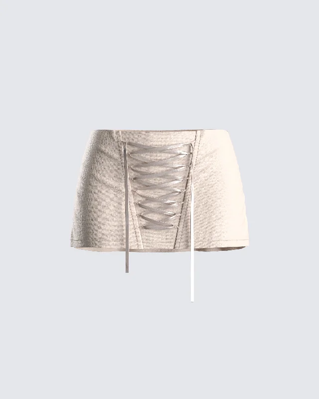 Astrid Taupe Lace Up Mini Skirt a-line skirt cut