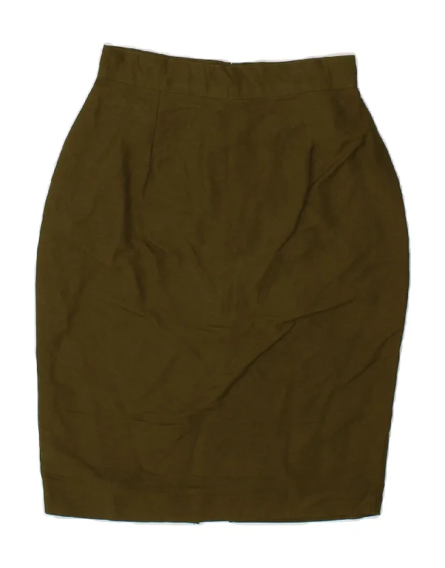 BENETTON Womens Pencil Skirt IT 42 Medium W28 Khaki Linen lace skirt feminine