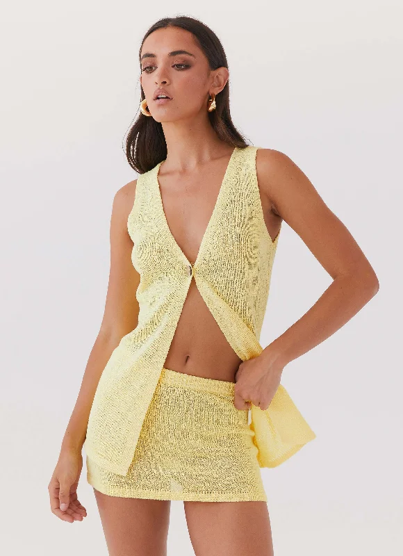 Capri Glow Knit Mini Skirt - Canary lace skirt feminine