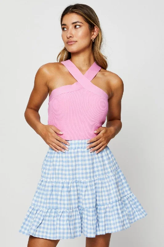 Check Flare Skirt Mini High Rise relaxed fit skirt