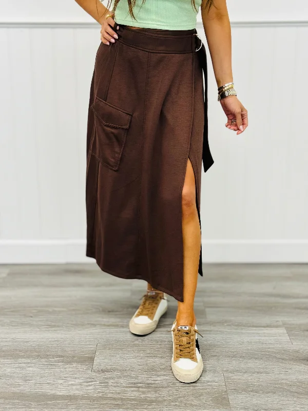 Ash Brown Belted Cargo Wrap Midi Skirt (Reg. and Plus) wool skirt sturdy