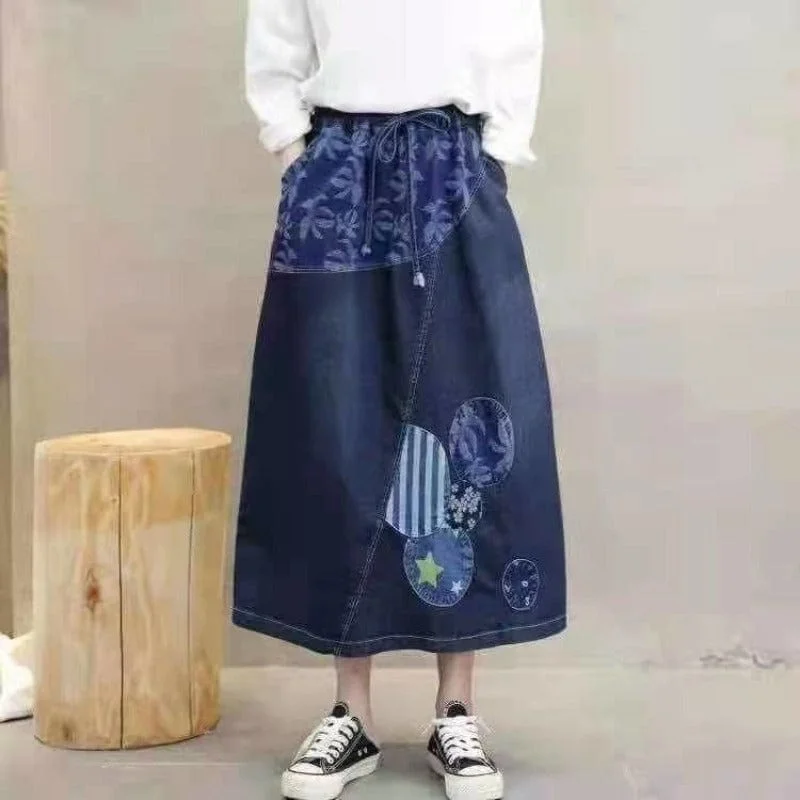 Darin Denim Patchwork Skirt silk skirt smooth