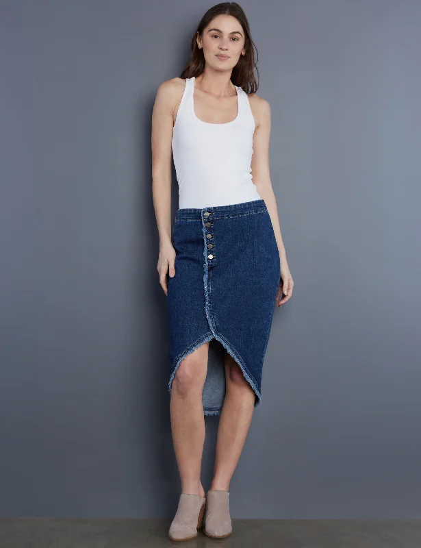 Denim Button Wrap Skirt pleated skirt texture