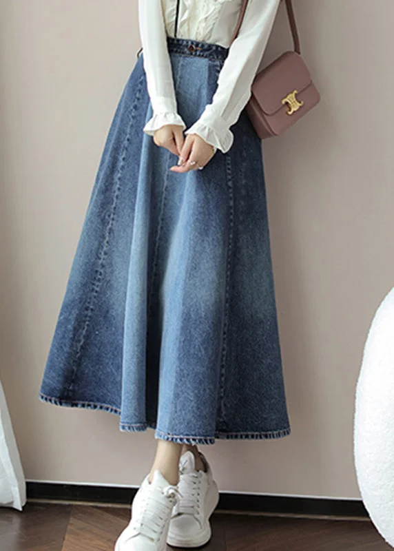 DIY Blue High Waist Sashes Denim A Line Skirts Fall corduroy skirt textured