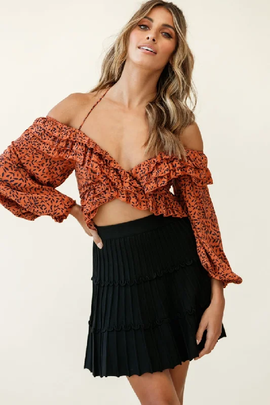 Eleanor Thick Ribbed Knit A-Line Skirt Black silk skirt elegant