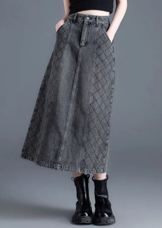 Fine Grey Pockets Patchwork High Waist Denim Skirts Summer pleated skirt texture