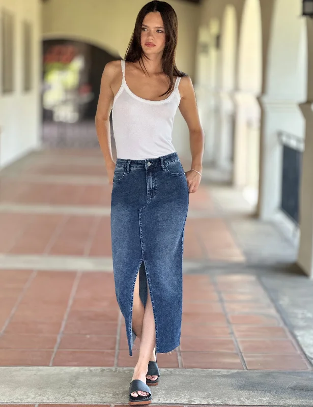 Front Slit Classic Denim Midi Skirt wool skirt warm