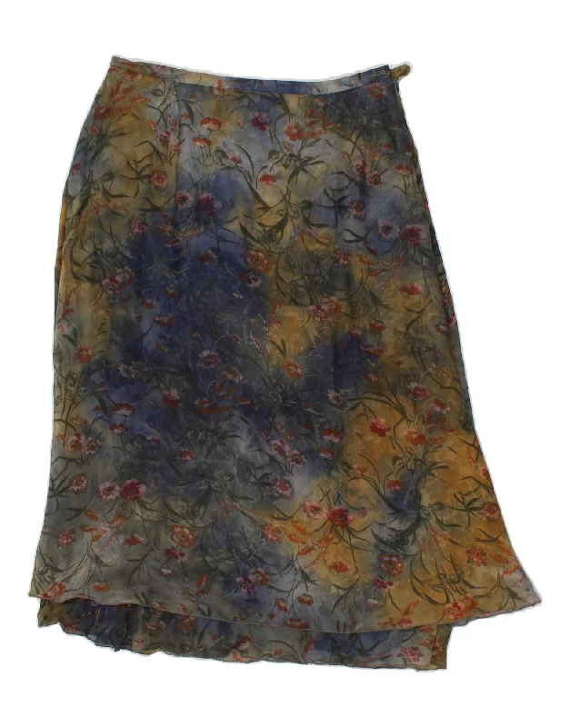 GARDEUR Womens A-Line Skirt UK 16 Large W32  Blue Floral Viscose denim skirt durable
