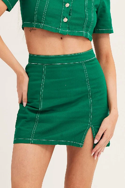 Green Contrast Stitch Mini Skirt velvet skirt sumptuous