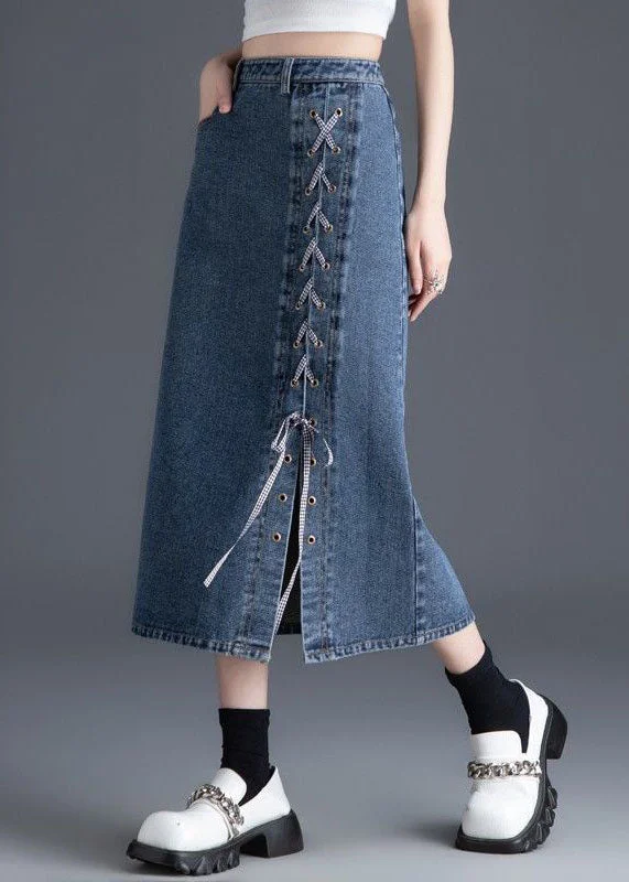 Handmade Blue Zippered High Waist Denim Skirts Spring wool skirt sturdy