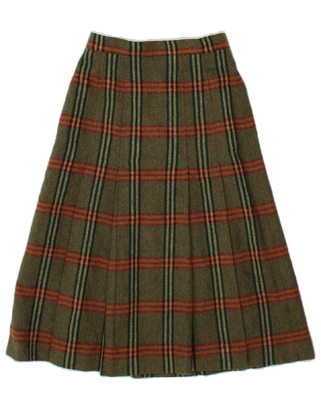 HENRY WHITE Womens A-Line Skirt UK 12 Medium W28  Green Check Lambswool spandex blend skirt