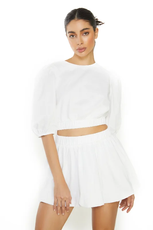 Glamorous White Pleated Mini Skirt ribbed skirt waist