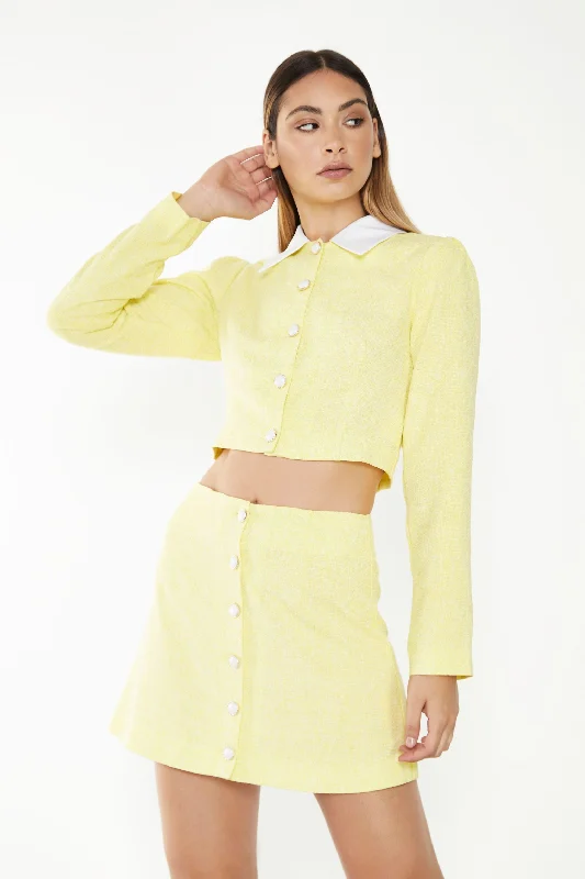 Glamorous Yellow Tweed Mini Skirt zip skirt side