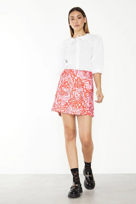 Glamorous Pink Red Abstract Mini Skirt relaxed fit skirt