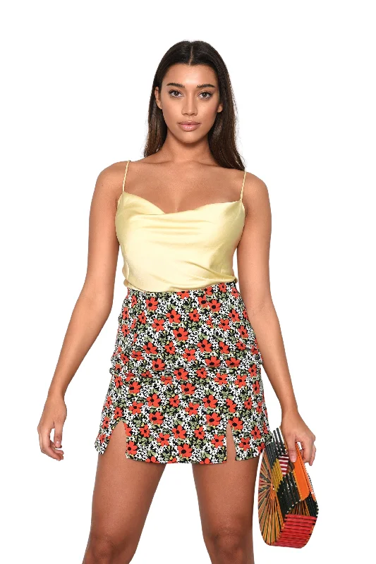 Glamorous Bold Multi Floral Double Slit Mini Skirt denim skirt fashionable