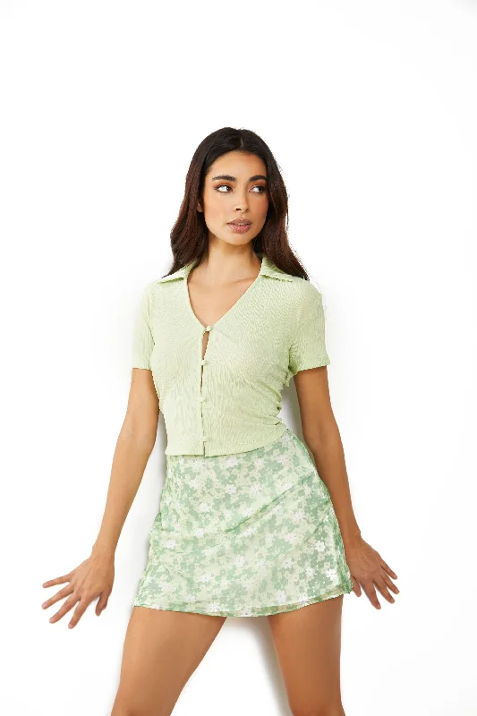 Glamorous Apple Green Ditsy Sheer Mini-Skirt corduroy skirt textured