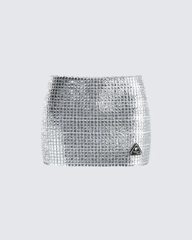 Liora Silver Rhinestone Mini Skirt maxi skirt elegant