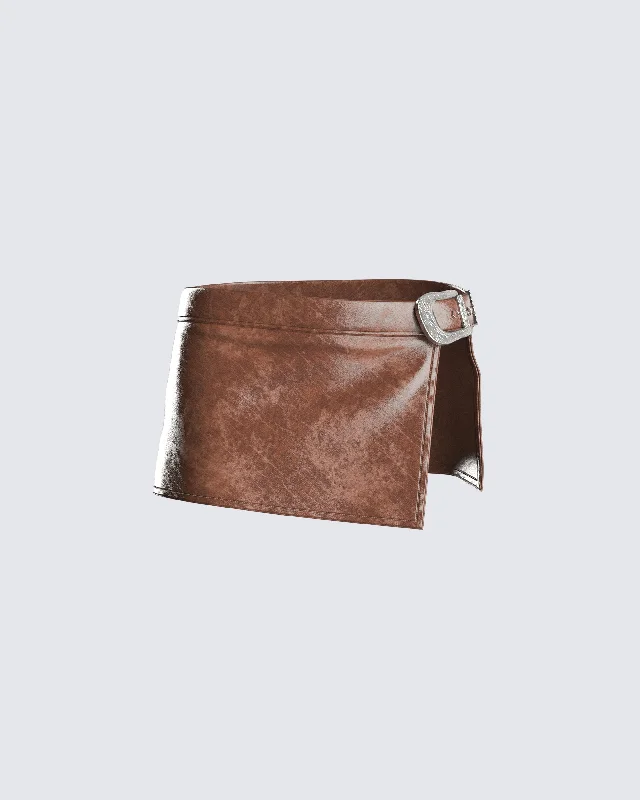 Lu Brown Vegan Leather Mini Skirt chiffon skirt floaty