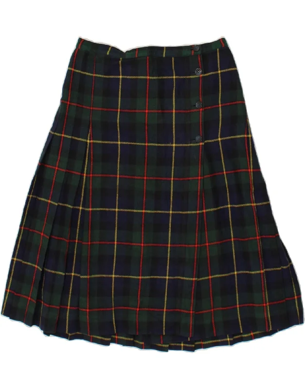 MARELLA Womens Wrap Skirt UK 12 Medium W30  Navy Blue Check leather skirt bold