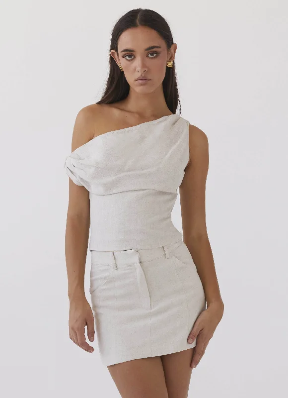 Marissa Linen Mini Skirt - Oatmeal low waist skirt