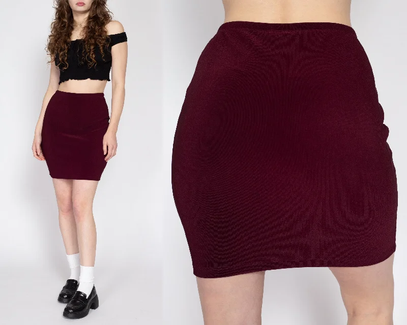 Med-Lrg 90s J. Crew Wine Red Stretchy Mini Skirt asymmetrical skirt cut