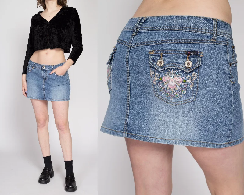 Medium 90s Y2K Bejeweled Denim Mini Skirt corduroy skirt durable