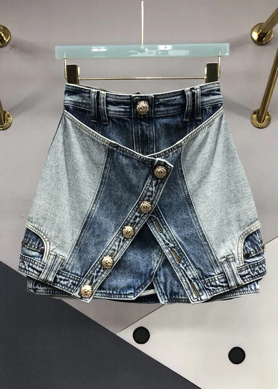 Modern Blue Zip Up Pockets Patchwork Denim Skirts Summer athletic skirt fit