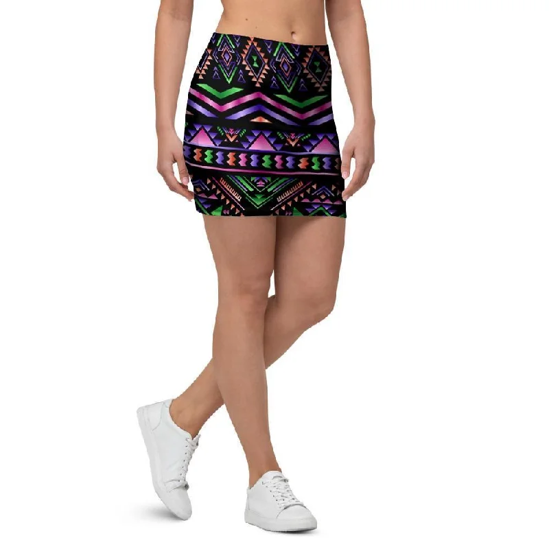 Multicolor Roses Ethnic Tribal Aztec Mini Skirt velvet skirt luxurious