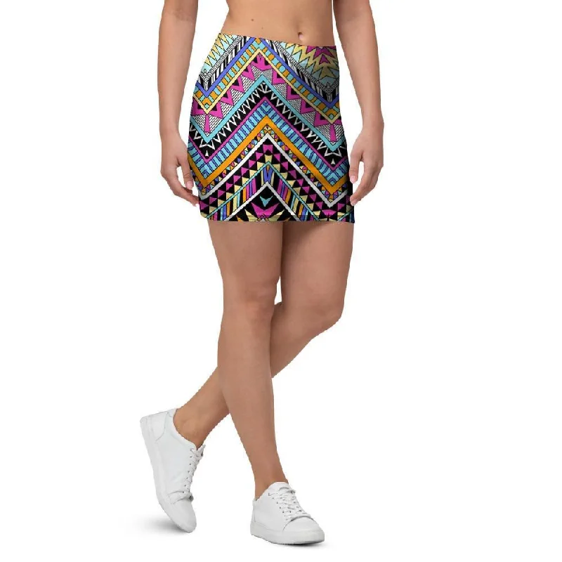 Multicolor Zigzag Indian Aztec Mini Skirt satin skirt smooth