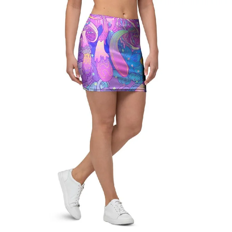 Mushroom Psychedelic Trippy Mini Skirt high waist skirt