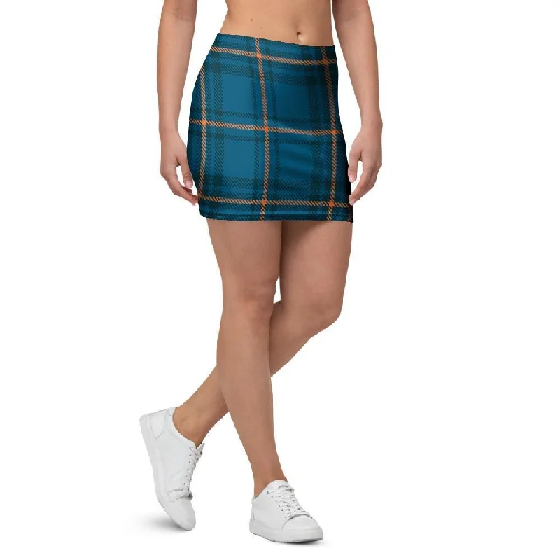 Navy Blue Plaid Tartan Mini Skirt velvet skirt luxurious