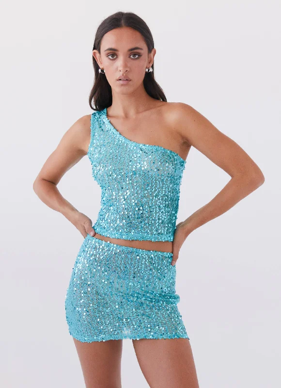 Neon Nights Sequin Mini Skirt - Crystal a-line skirt cut