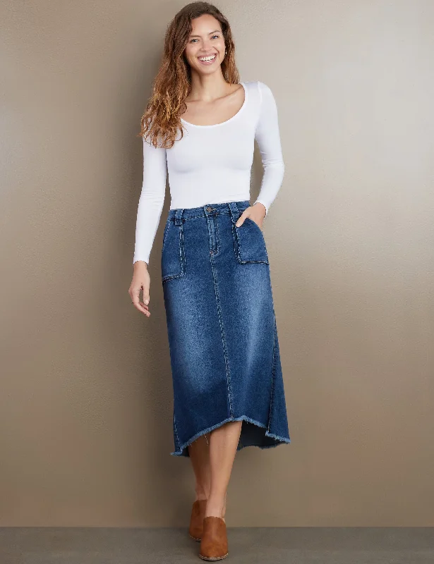 Patch Pocket Denim Midi Skirt linen skirt relaxed