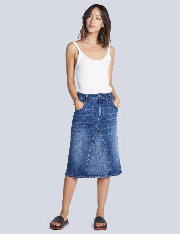 Pieced Denim Knee Skirt cashmere skirt rich