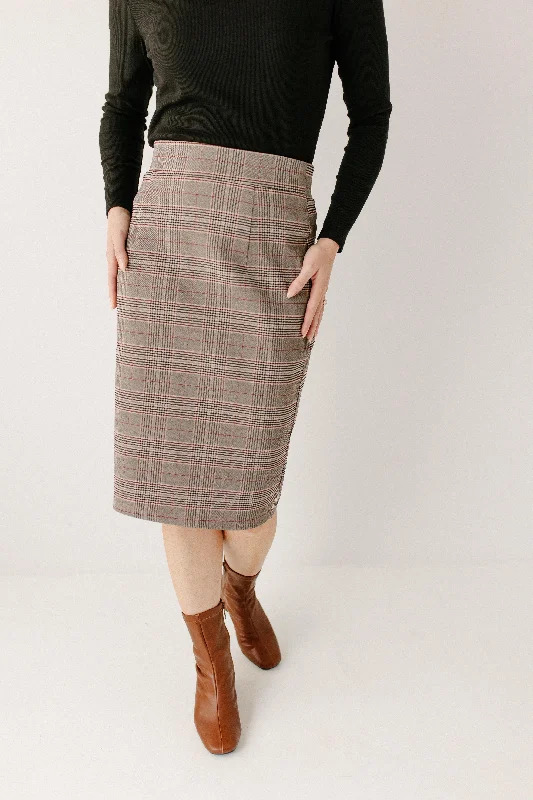 'Pippa' Pencil Skirt in Grey Plaid FINAL SALE a-line skirt cut