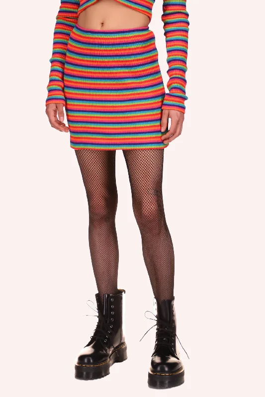 Rainbow Stripe Mini Skirt velvet skirt rich