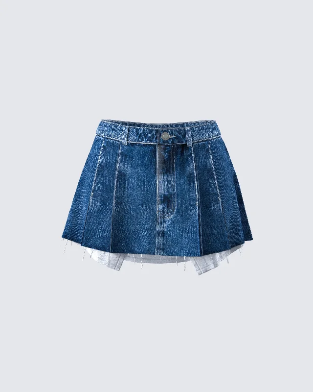 Robyn Pleated Denim Mini Skirt corduroy skirt textured