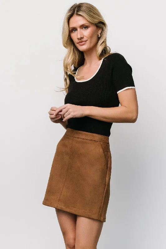 Rylan Faux Suede Short Skirt | Caramel chiffon skirt lightweight