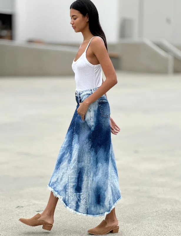 Selma Pieced Denim Maxi Skirt leather skirt bold