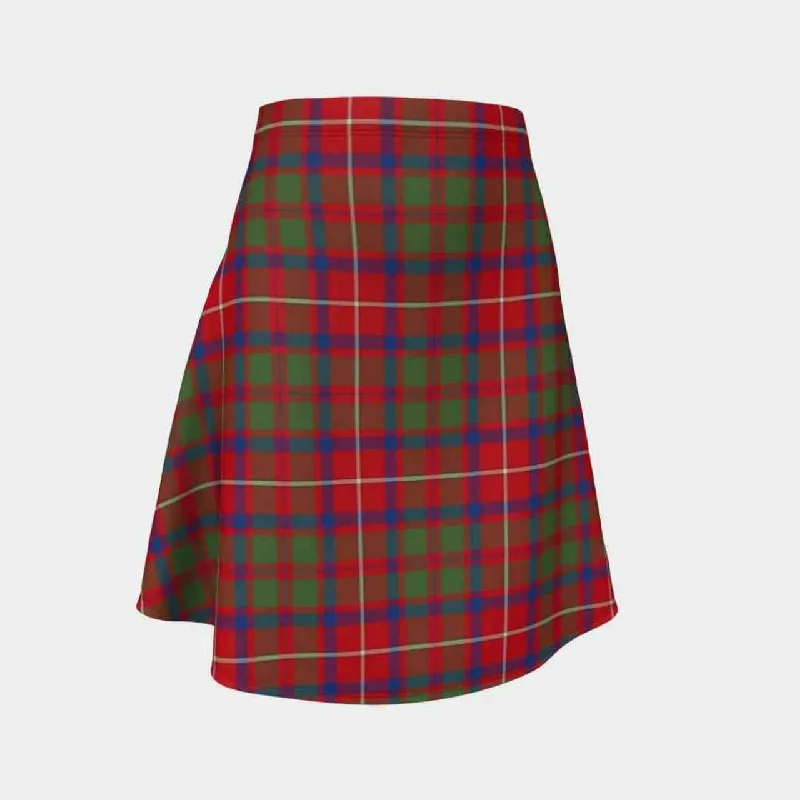 Shaw Red Modern Tartan Flared Skirt high slit skirt