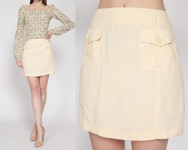 Small 90s Butter Yellow Silk Mini Skirt leather skirt refined