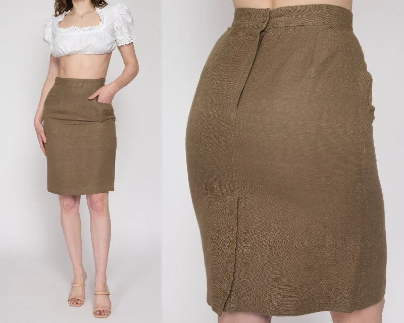 Small 90s Khaki Brown Linen Pencil Skirt 26" denim skirt trendy