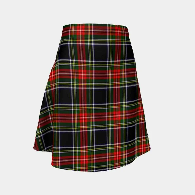 Stewart Black Tartan Flared Skirt zip skirt side